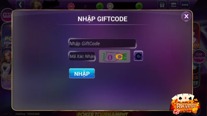 Nhập giftcode tại trang web